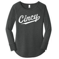 Retro Cincy Cincinnati Ohio Vintage Cursive Script Throwback Women's Perfect Tri Tunic Long Sleeve Shirt