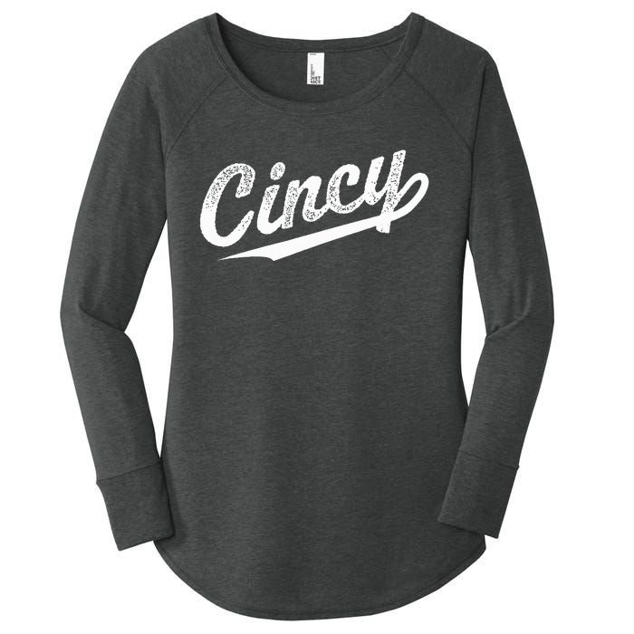 Retro Cincy Cincinnati Ohio Vintage Cursive Script Throwback Women's Perfect Tri Tunic Long Sleeve Shirt