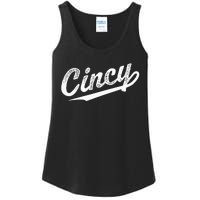 Retro Cincy Cincinnati Ohio Vintage Cursive Script Throwback Ladies Essential Tank