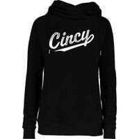 Retro Cincy Cincinnati Ohio Vintage Cursive Script Throwback Womens Funnel Neck Pullover Hood