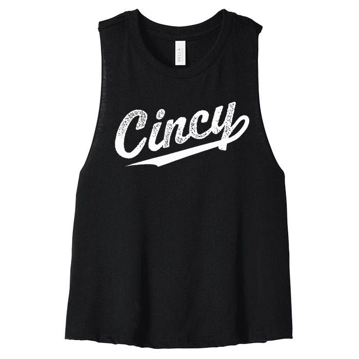 Retro Cincy Cincinnati Ohio Vintage Cursive Script Throwback Women's Racerback Cropped Tank