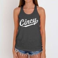 Retro Cincy Cincinnati Ohio Vintage Cursive Script Throwback Women's Knotted Racerback Tank