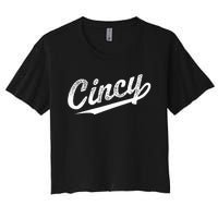 Retro Cincy Cincinnati Ohio Vintage Cursive Script Throwback Women's Crop Top Tee