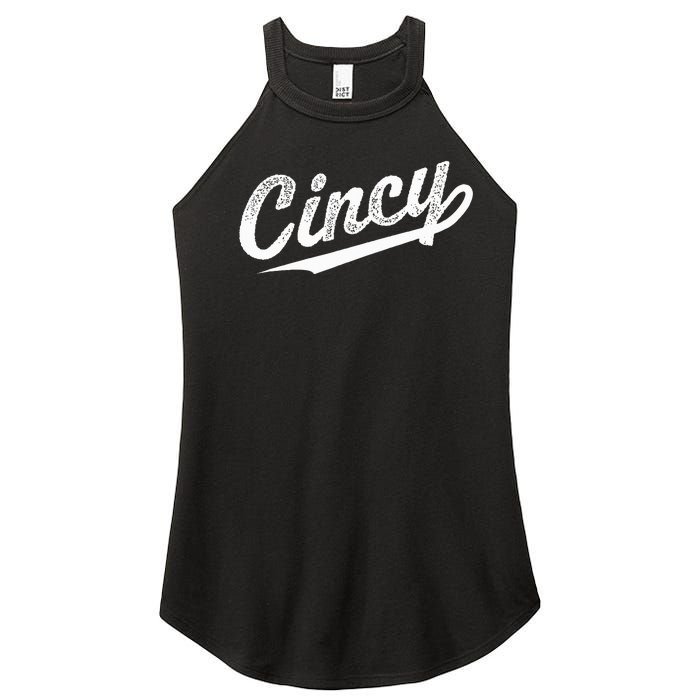 Retro Cincy Cincinnati Ohio Vintage Cursive Script Throwback Women's Perfect Tri Rocker Tank