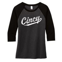 Retro Cincy Cincinnati Ohio Vintage Cursive Script Throwback Women's Tri-Blend 3/4-Sleeve Raglan Shirt