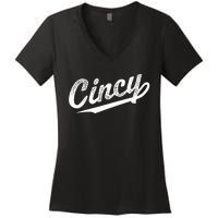 Retro Cincy Cincinnati Ohio Vintage Cursive Script Throwback Women's V-Neck T-Shirt