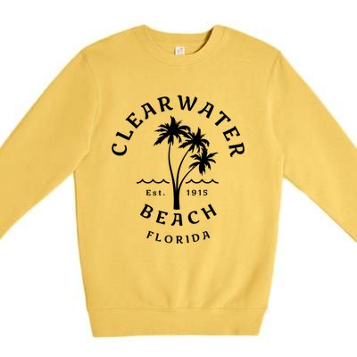 Retro Cool Clearwater Beach Original Florida Beach Palm Tree Gift Premium Crewneck Sweatshirt