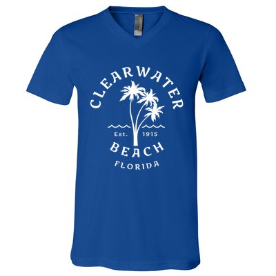 Retro Cool Clearwater Beach Original Florida Beach Palm Tree Gift V-Neck T-Shirt