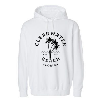 Retro Cool Clearwater Beach Original Florida Beach Palm Tree Gift Garment-Dyed Fleece Hoodie