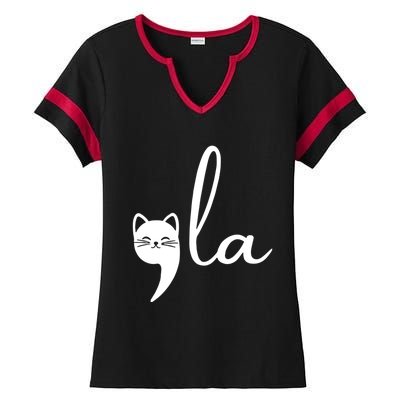 Retro Cat Comma La Kamala Harris For President 2024 Election Cool Gift Ladies Halftime Notch Neck Tee