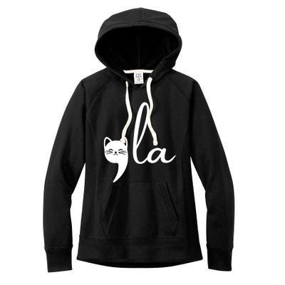 Retro Cat Comma La Kamala Harris For President 2024 Election Cool Gift Women's Fleece Hoodie