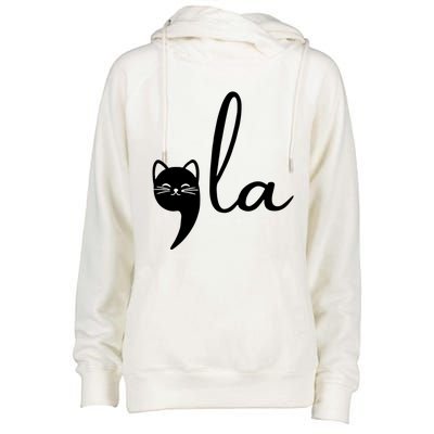 Retro Cat Comma La Kamala Harris For President 2024 Election Cool Gift Womens Funnel Neck Pullover Hood