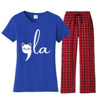 Retro Cat Comma La Kamala Harris For President 2024 Election Cool Gift Women's Flannel Pajama Set