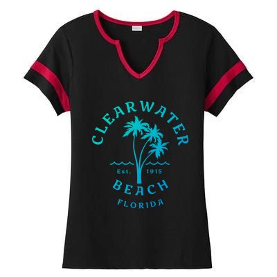 Retro Cool Clearwater Beach Original Florida Beach Palm Tree Gift Ladies Halftime Notch Neck Tee