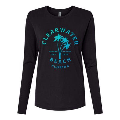 Retro Cool Clearwater Beach Original Florida Beach Palm Tree Gift Womens Cotton Relaxed Long Sleeve T-Shirt