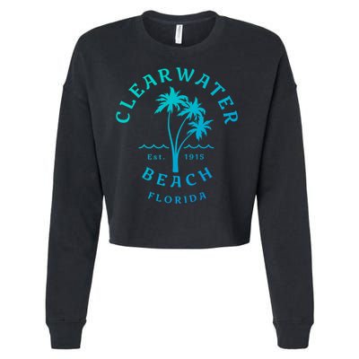Retro Cool Clearwater Beach Original Florida Beach Palm Tree Gift Cropped Pullover Crew