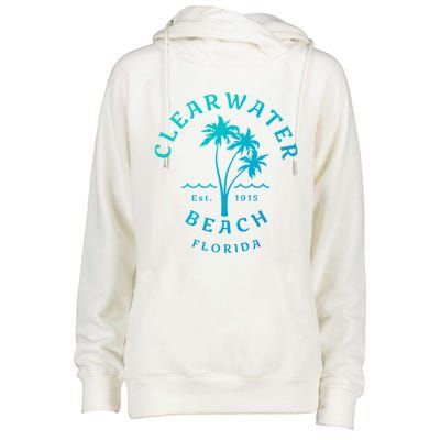 Retro Cool Clearwater Beach Original Florida Beach Palm Tree Gift Womens Funnel Neck Pullover Hood