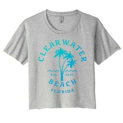 Retro Cool Clearwater Beach Original Florida Beach Palm Tree Gift Women's Crop Top Tee