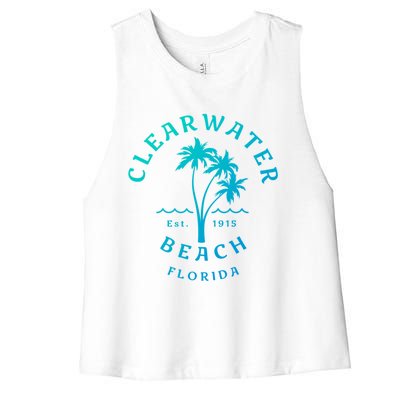 Retro Cool Clearwater Beach Original Florida Beach Palm Tree Gift Women's Racerback Cropped Tank