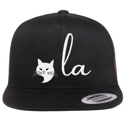 Retro Cat Comma La Kamala Harris For President 2024 Election Flat Bill Trucker Hat