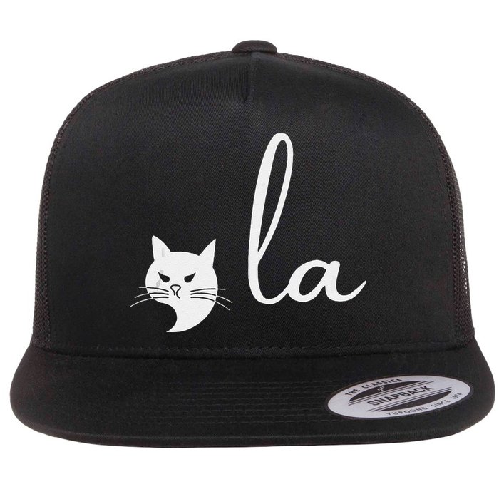 Retro Cat Comma La Kamala Harris For President 2024 Election Flat Bill Trucker Hat