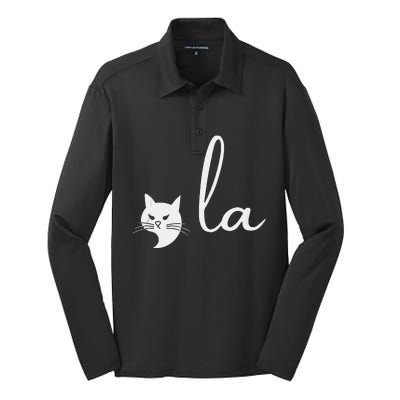 Retro Cat Comma La Kamala Harris For President 2024 Election Silk Touch Performance Long Sleeve Polo