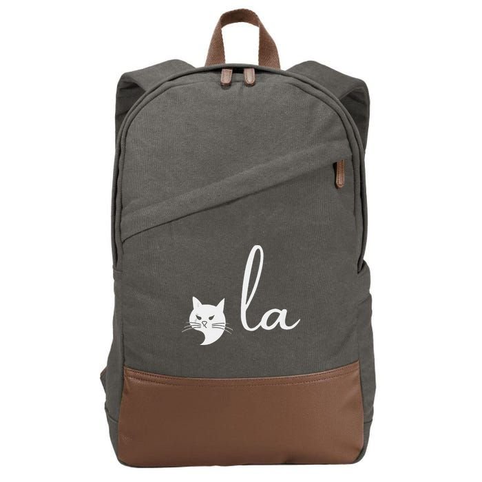 Retro Cat Comma La Kamala Harris For President 2024 Election Cotton Canvas Backpack