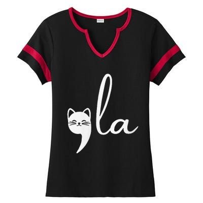 Retro Cat Comma La Kamala Harris For President 2024 Election Ladies Halftime Notch Neck Tee