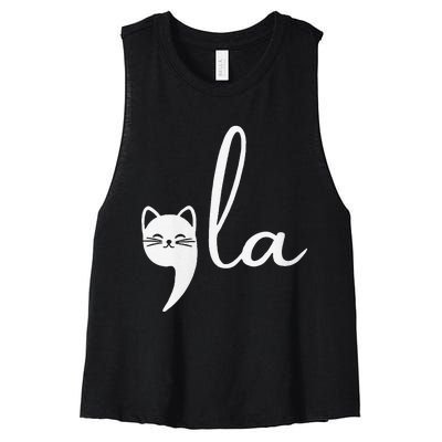 Retro Cat Comma La Kamala Harris For President 2024 Election Women's Racerback Cropped Tank