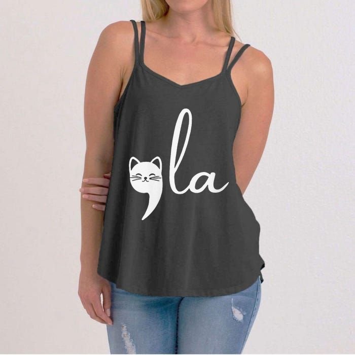 Retro Cat Comma La Kamala Harris For President 2024 Election Women's Strappy Tank