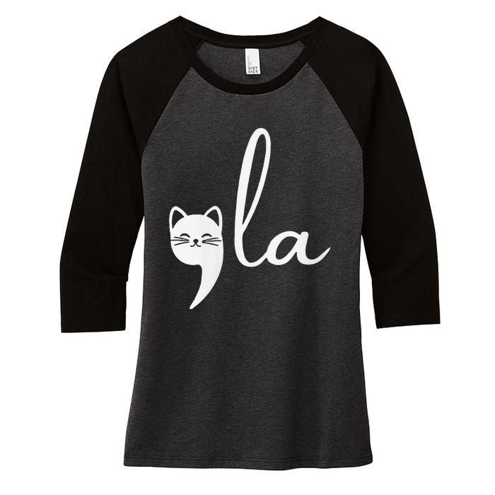 Retro Cat Comma La Kamala Harris For President 2024 Election Women's Tri-Blend 3/4-Sleeve Raglan Shirt