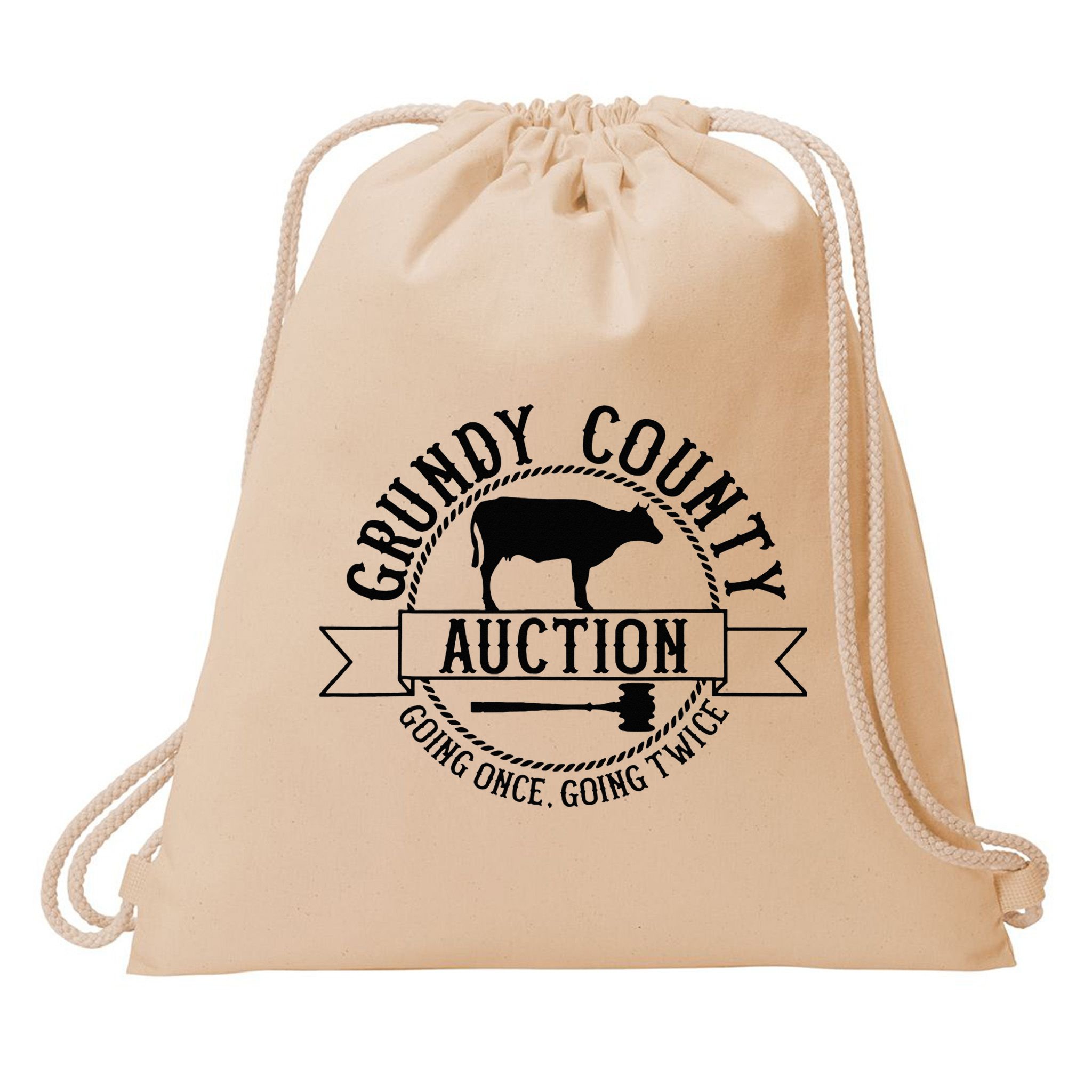 Retro Cow Cattle Grundy County Auction Western Country Farm Drawstring Bag