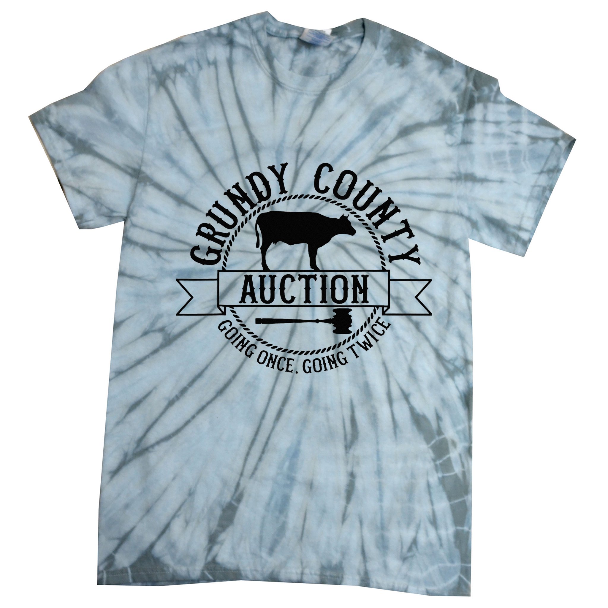 Retro Cow Cattle Grundy County Auction Western Country Farm Tie-Dye T-Shirt