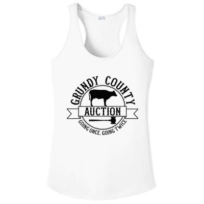 Retro Cow Cattle Grundy County Auction Western Country Farm Ladies PosiCharge Competitor Racerback Tank