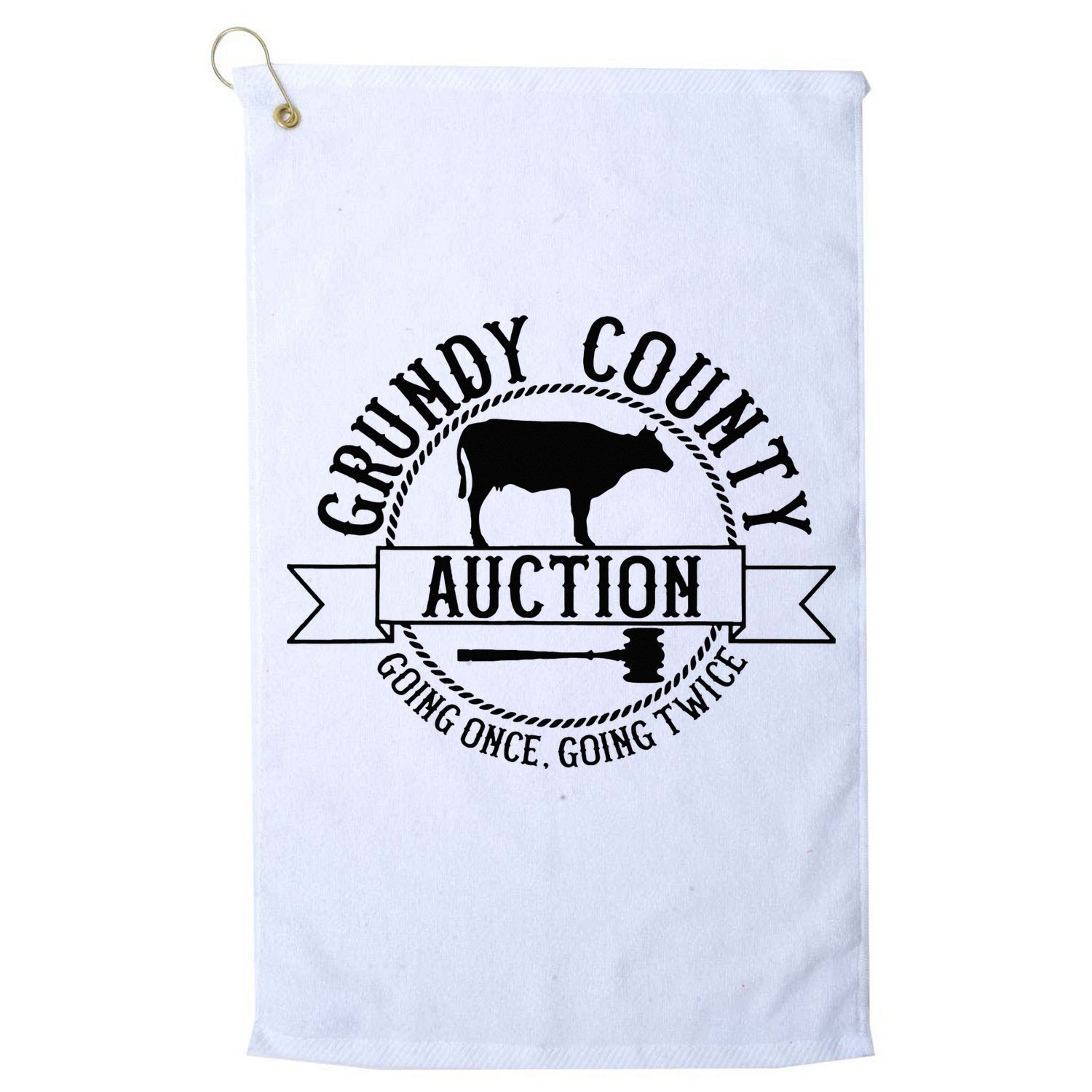 Retro Cow Cattle Grundy County Auction Western Country Farm Golf Towel