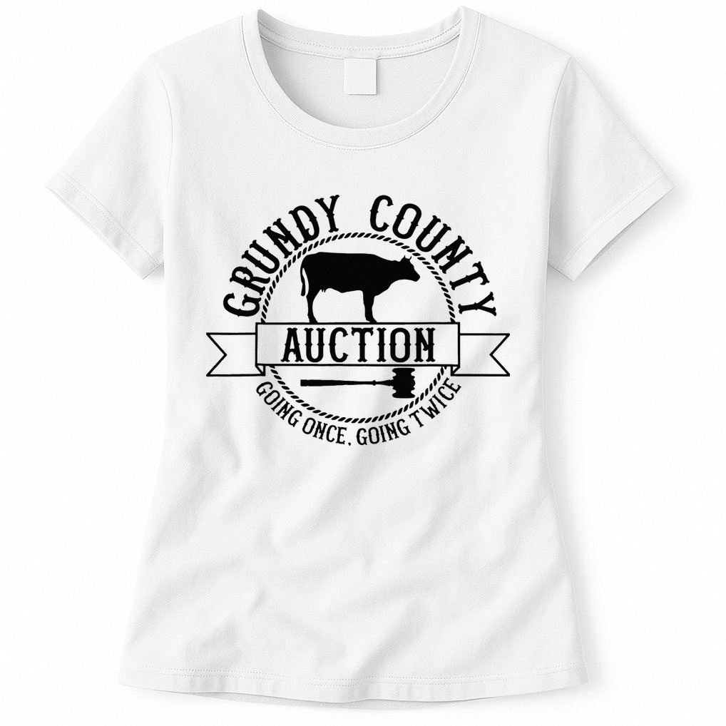 Retro Cow Cattle Grundy County Auction Western Country Farm Womens T-Shirt