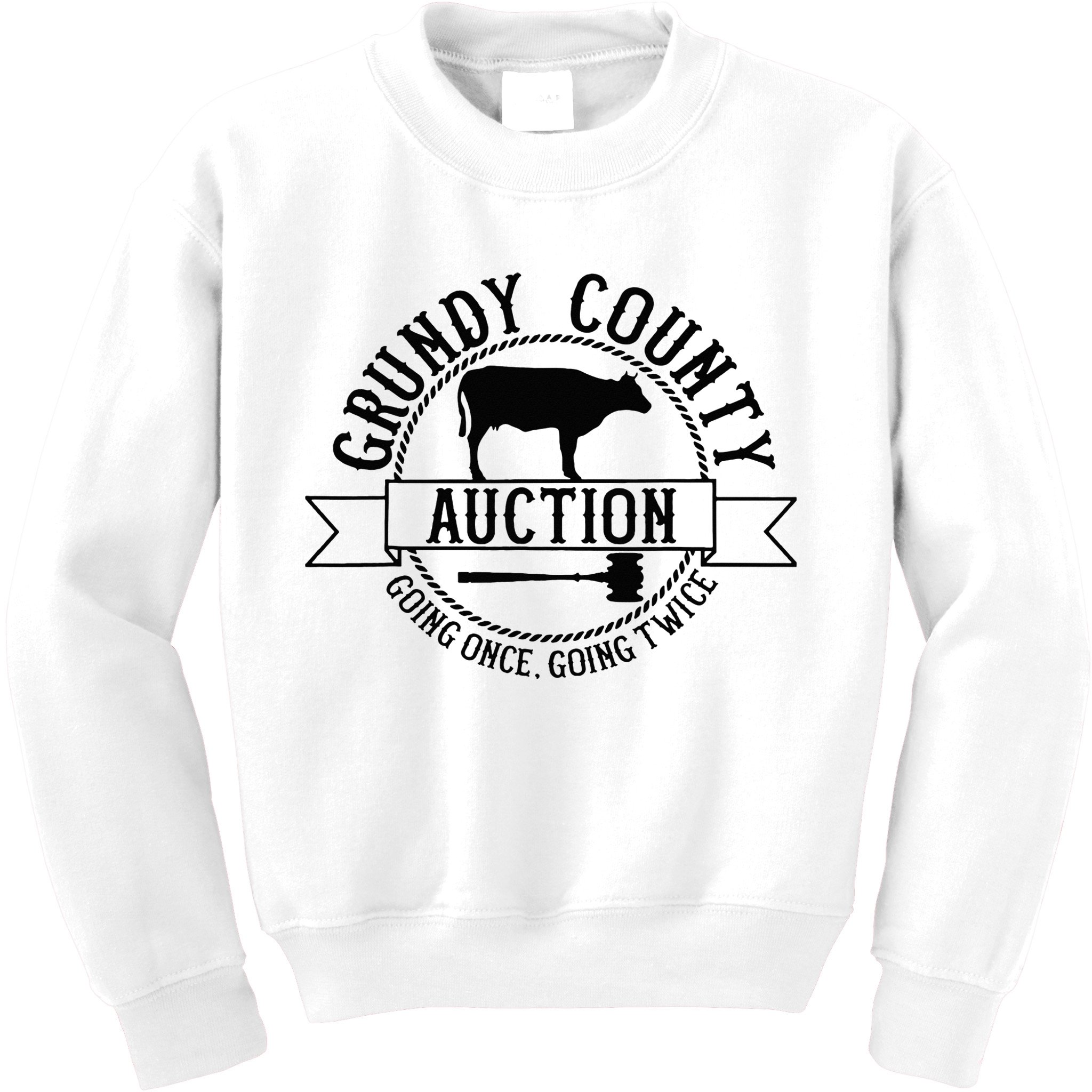 Retro Cow Cattle Grundy County Auction Western Country Farm Kids Sweatshirt