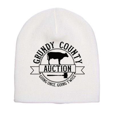 Retro Cow Cattle Grundy County Auction Western Country Farm Short Acrylic Beanie