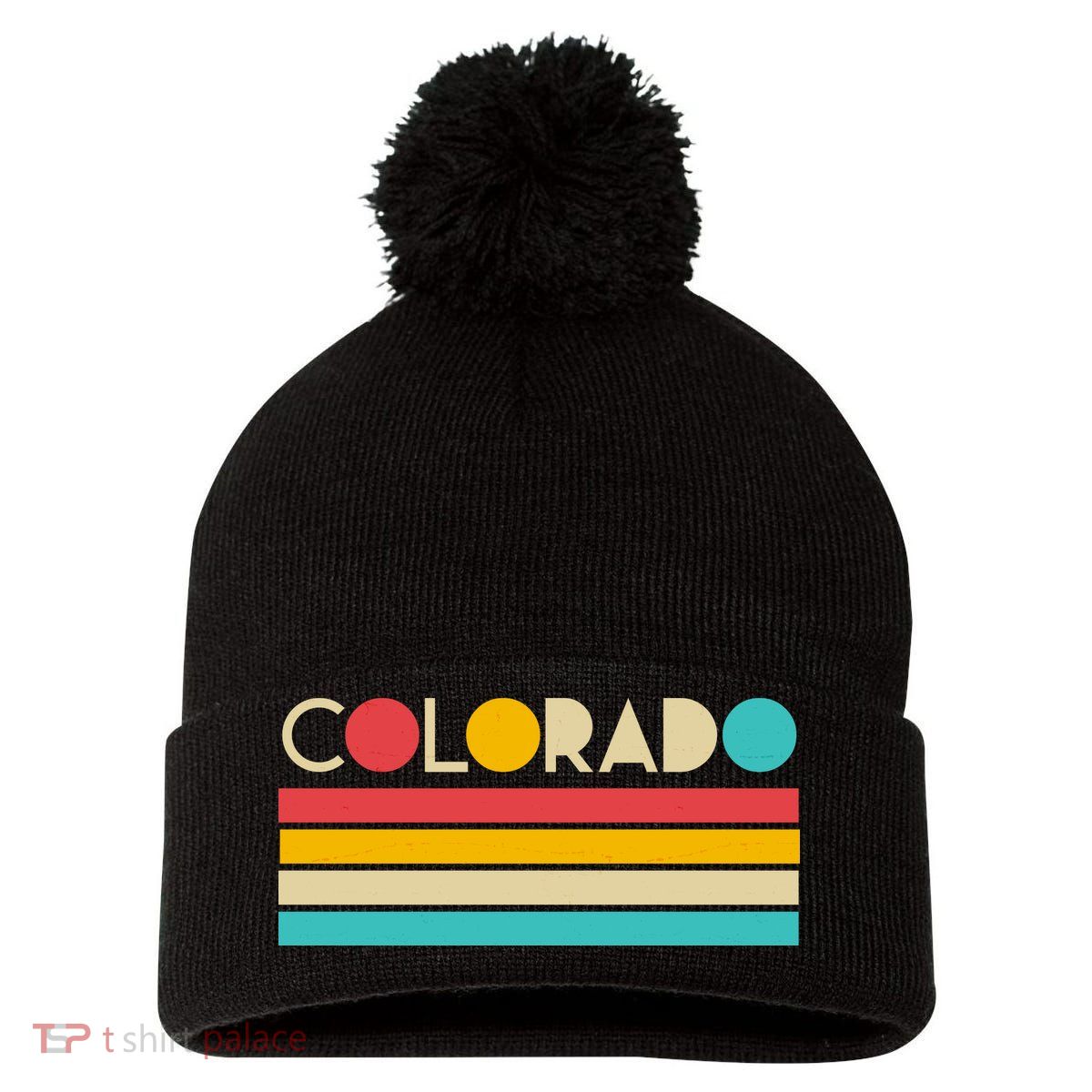 Retro Colors Colorado Pom Pom 12in Knit Beanie