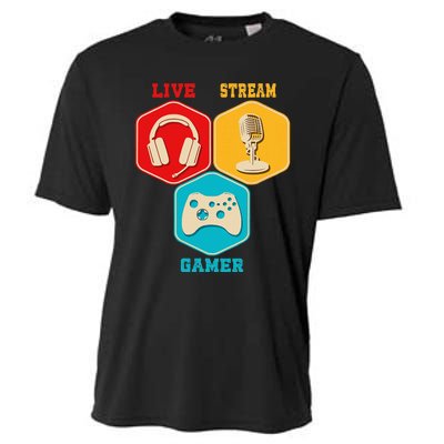 Retro Content Creator Game Video Game Live Stream Gamer Cooling Performance Crew T-Shirt