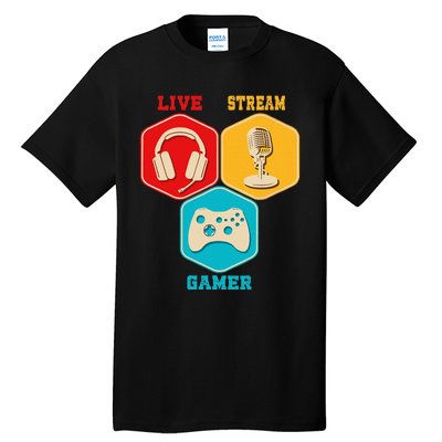 Retro Content Creator Game Video Game Live Stream Gamer Tall T-Shirt