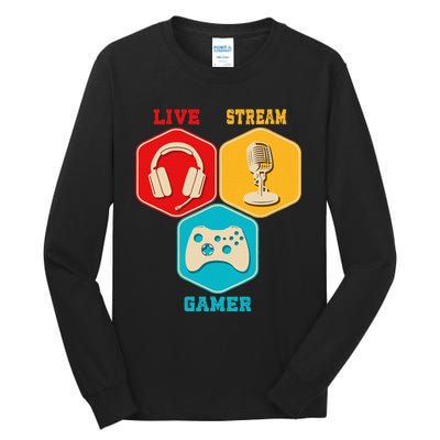 Retro Content Creator Game Video Game Live Stream Gamer Tall Long Sleeve T-Shirt