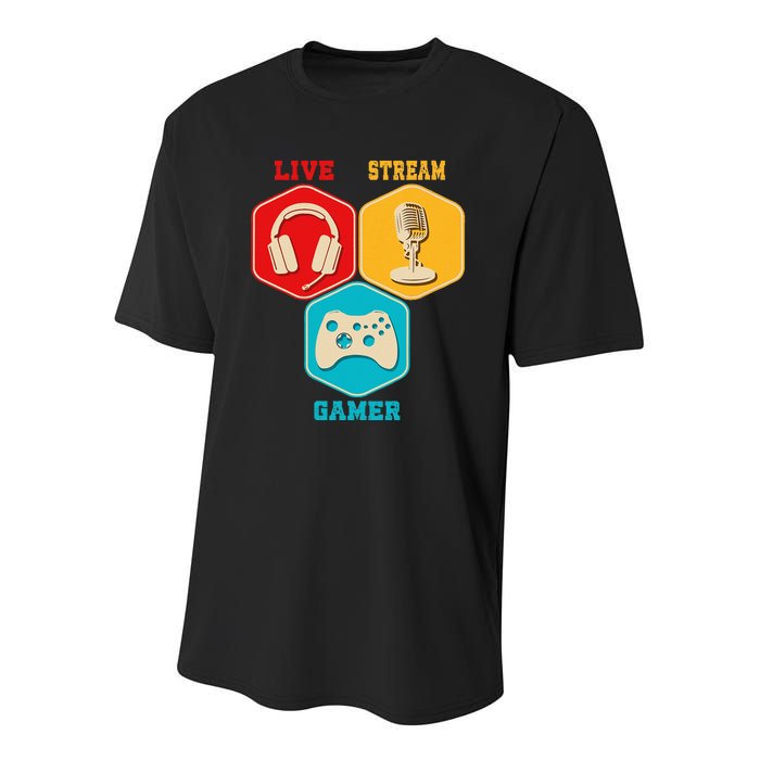 Retro Content Creator Game Video Game Live Stream Gamer Youth Performance Sprint T-Shirt