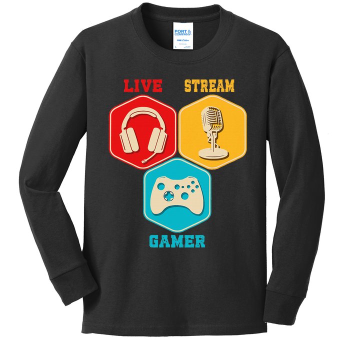 Retro Content Creator Game Video Game Live Stream Gamer Kids Long Sleeve Shirt