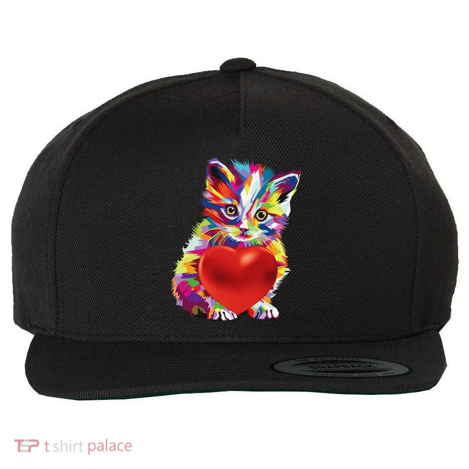 Rainbow Cute Cat Hugging Valentine Heart Kitty Love Cat Wool Snapback Cap