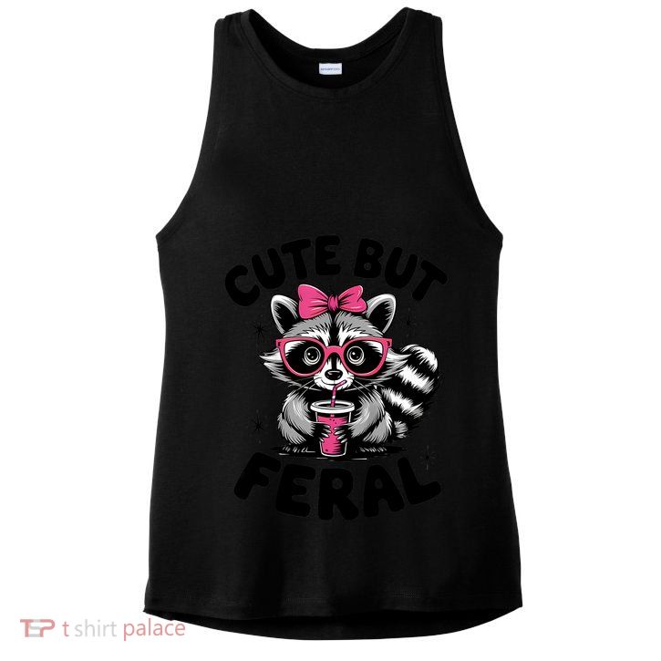 Racoon Cool Cute But Feral Teen Girl Ladies PosiCharge Tri-Blend Wicking Tank