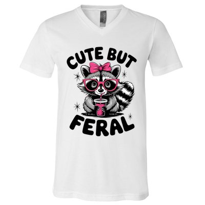 Racoon Cool Cute But Feral Teen Girl V-Neck T-Shirt