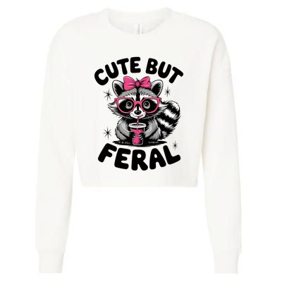 Racoon Cool Cute But Feral Teen Girl Cropped Pullover Crew