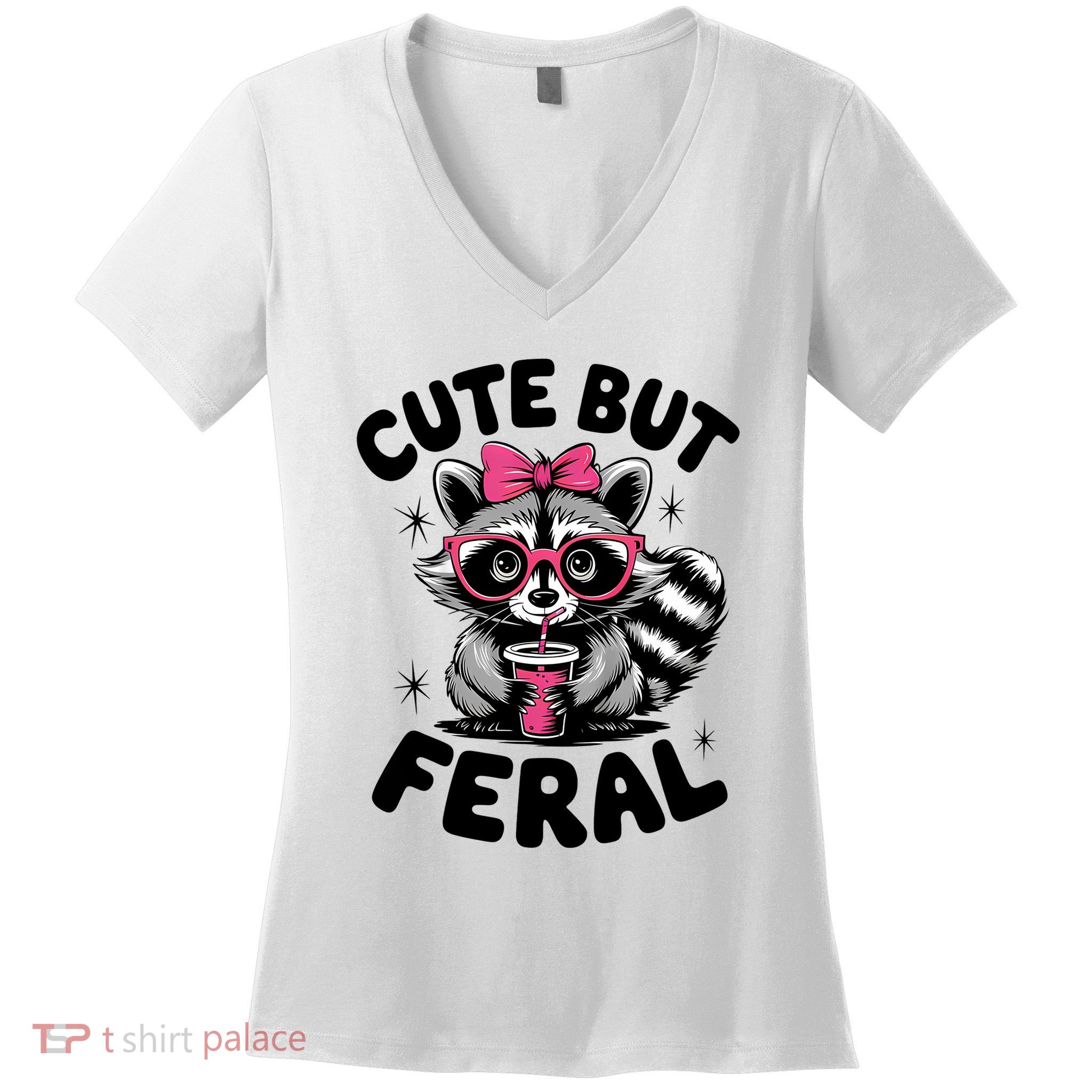 Racoon Cool Cute But Feral Teen Girl Women's V-Neck T-Shirt