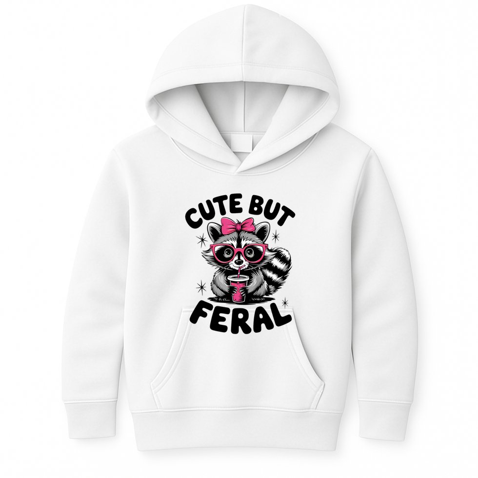 Racoon Cool Cute But Feral Teen Girl Kids Hoodie